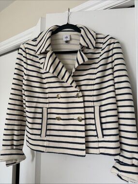 Cabi Women's Navy & Cream Striped Peacoat